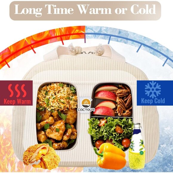 Cute Corduroy Lunch Box for Women & Teens, Insulated Tote for Work/School Beige - Picture 4 of 7